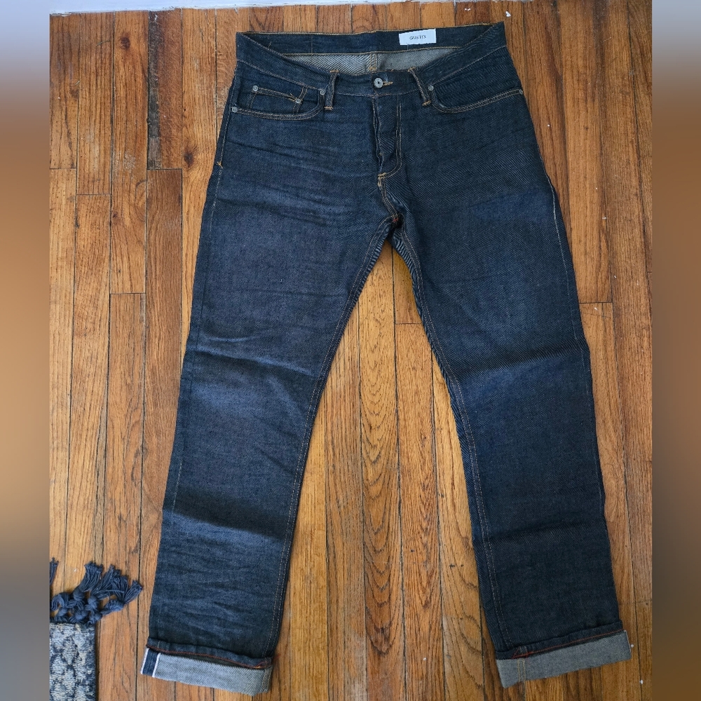 Gustin#386 Pure Linen Indigo Japanese Selvedge, Men's 35, slim cut